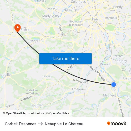 Corbeil-Essonnes to Neauphle-Le-Chateau map