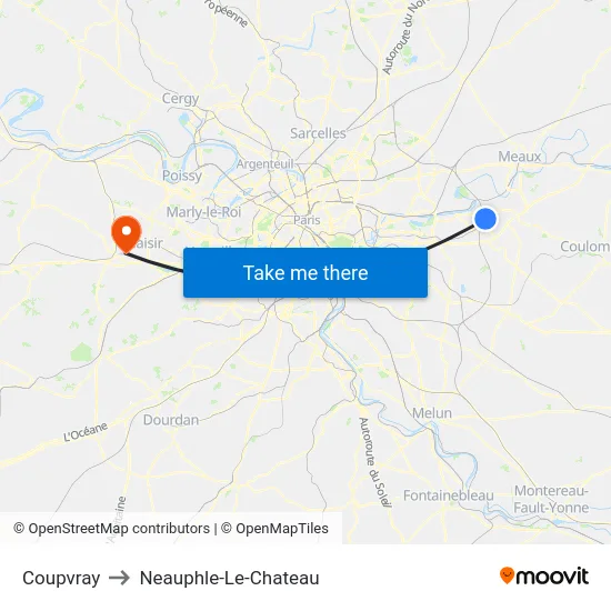 Coupvray to Neauphle-Le-Chateau map