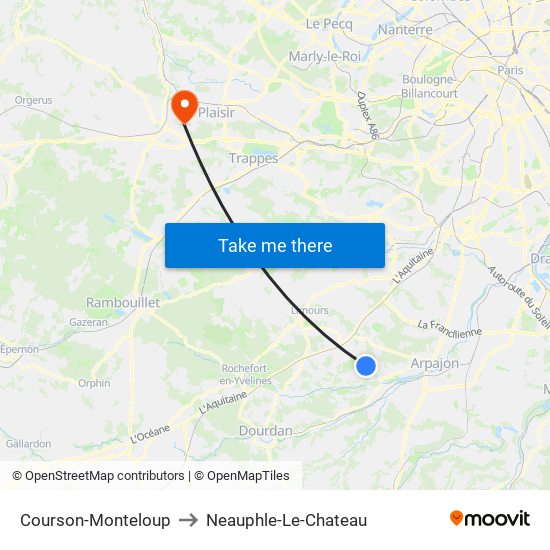 Courson-Monteloup to Neauphle-Le-Chateau map
