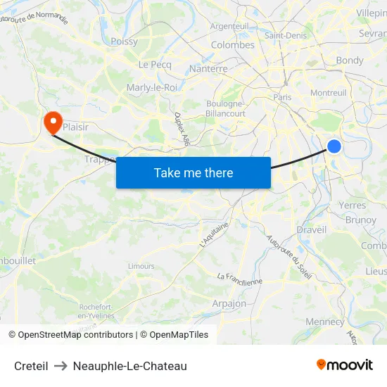 Creteil to Neauphle-Le-Chateau map