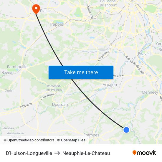 D'Huison-Longueville to Neauphle-Le-Chateau map