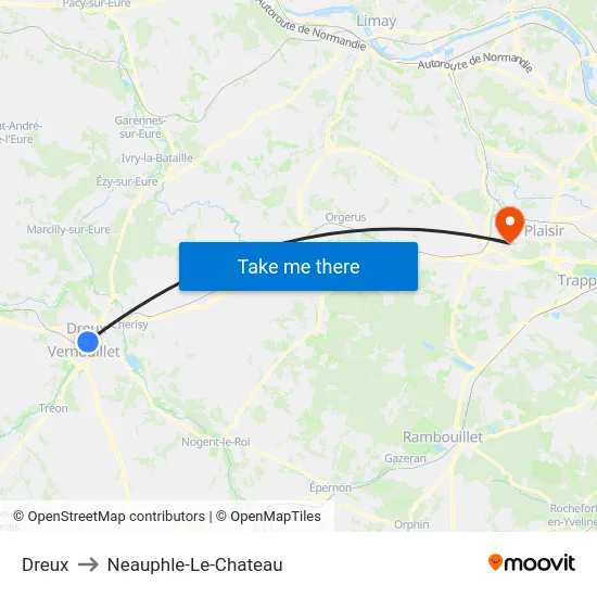 Dreux to Neauphle-Le-Chateau map