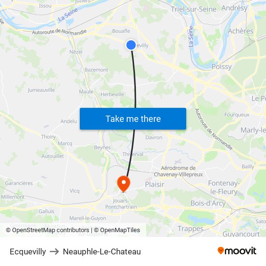 Ecquevilly to Neauphle-Le-Chateau map