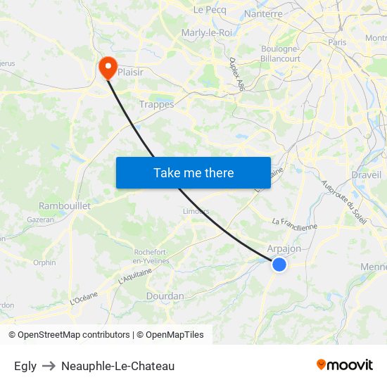 Egly to Neauphle-Le-Chateau map