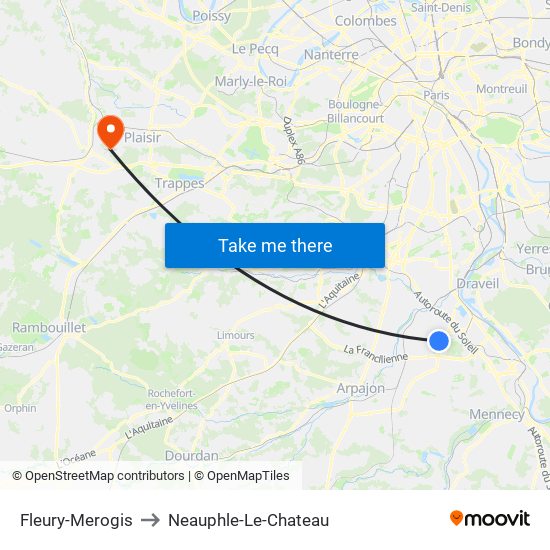 Fleury-Merogis to Neauphle-Le-Chateau map