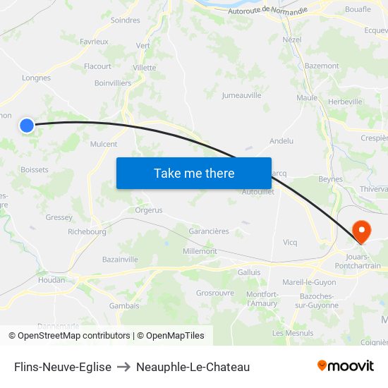 Flins-Neuve-Eglise to Neauphle-Le-Chateau map