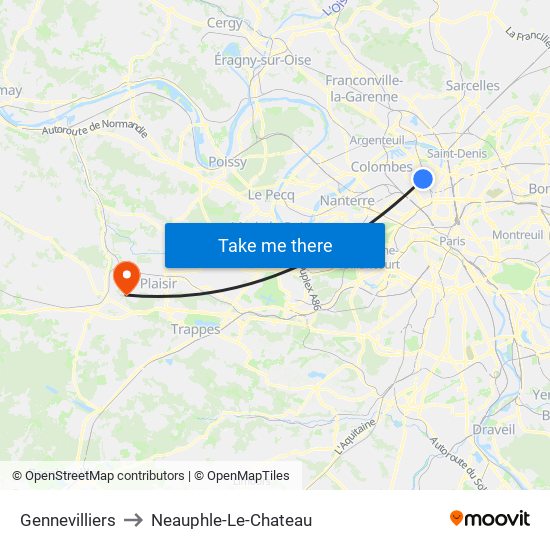 Gennevilliers to Neauphle-Le-Chateau map