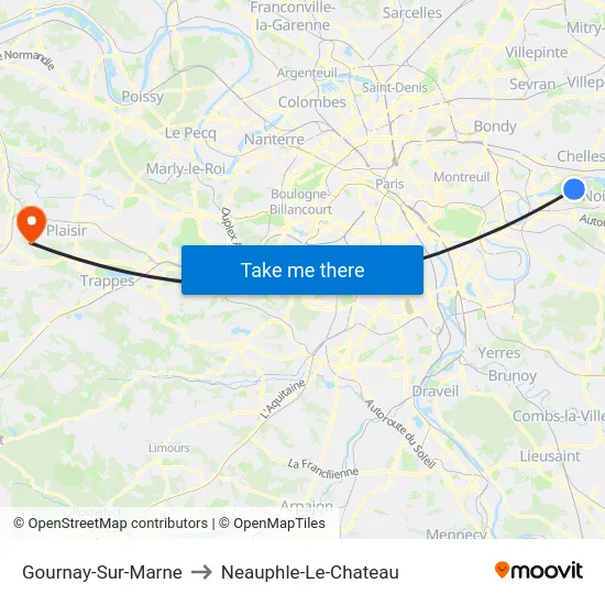 Gournay-Sur-Marne to Neauphle-Le-Chateau map