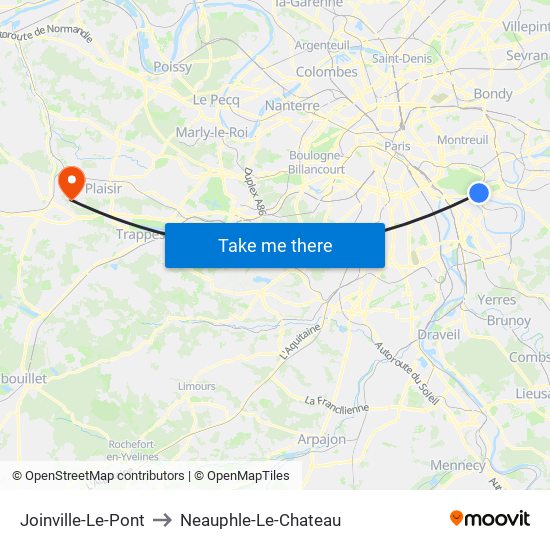 Joinville-Le-Pont to Neauphle-Le-Chateau map