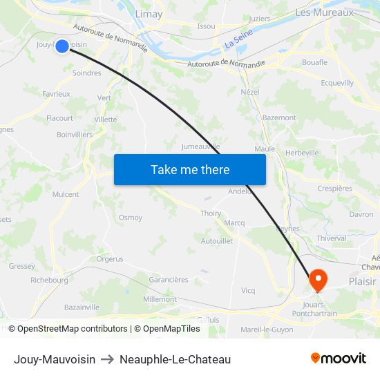 Jouy-Mauvoisin to Neauphle-Le-Chateau map