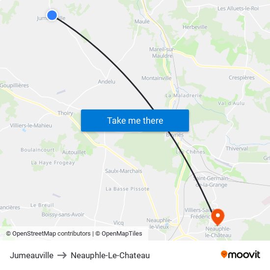 Jumeauville to Neauphle-Le-Chateau map