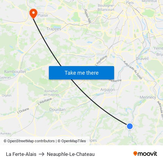 La Ferte-Alais to Neauphle-Le-Chateau map