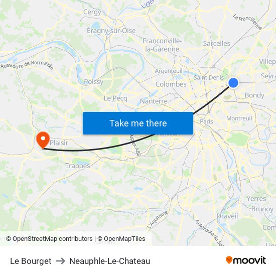 Le Bourget to Neauphle-Le-Chateau map