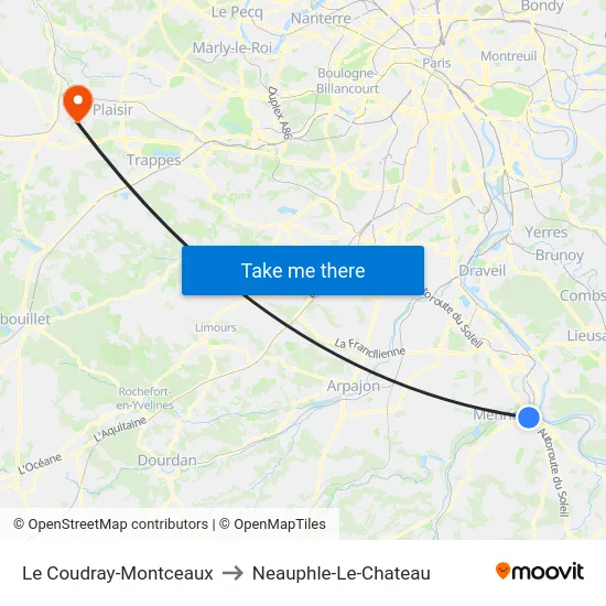 Le Coudray-Montceaux to Neauphle-Le-Chateau map