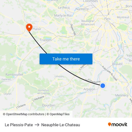 Le Plessis-Pate to Neauphle-Le-Chateau map