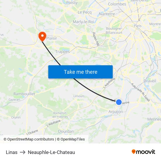 Linas to Neauphle-Le-Chateau map