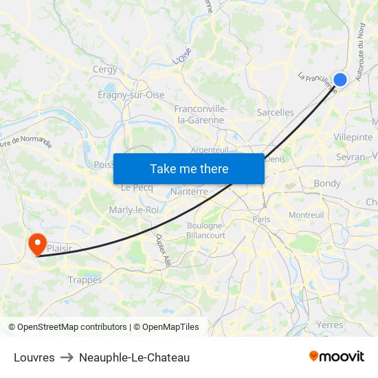 Louvres to Neauphle-Le-Chateau map