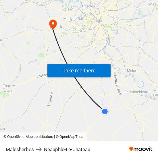 Malesherbes to Neauphle-Le-Chateau map