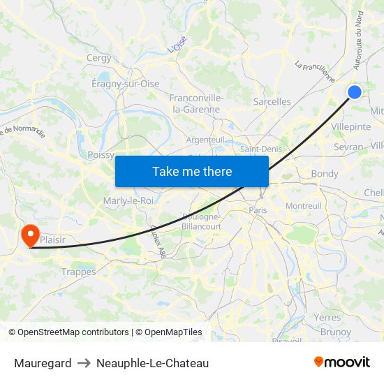 Mauregard to Neauphle-Le-Chateau map