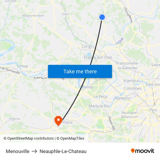 Menouville to Neauphle-Le-Chateau map