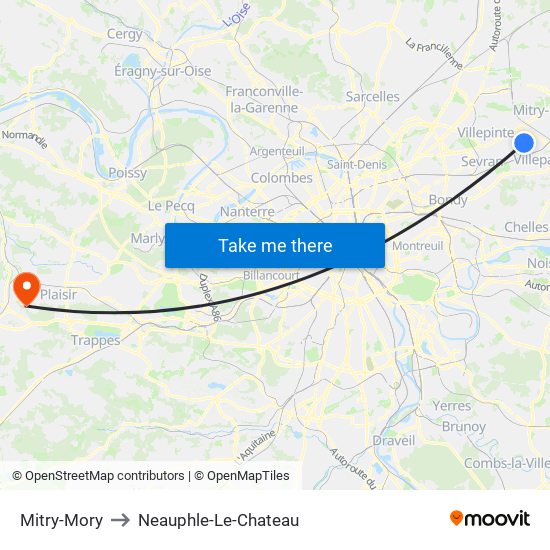 Mitry-Mory to Neauphle-Le-Chateau map