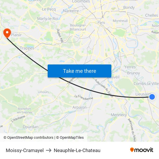 Moissy-Cramayel to Neauphle-Le-Chateau map
