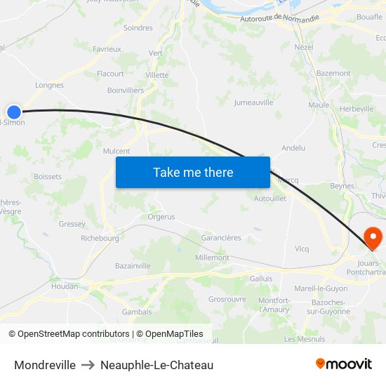 Mondreville to Neauphle-Le-Chateau map