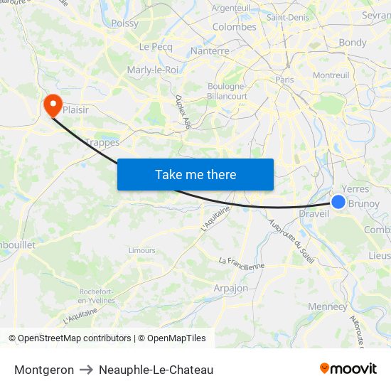 Montgeron to Neauphle-Le-Chateau map