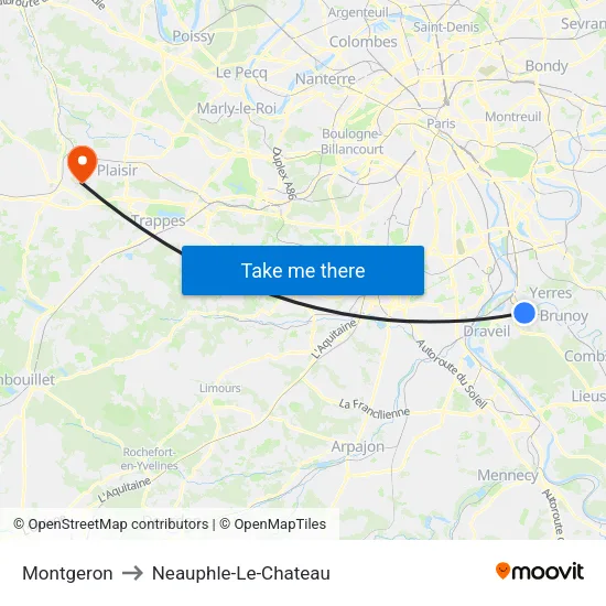 Montgeron to Neauphle-Le-Chateau map