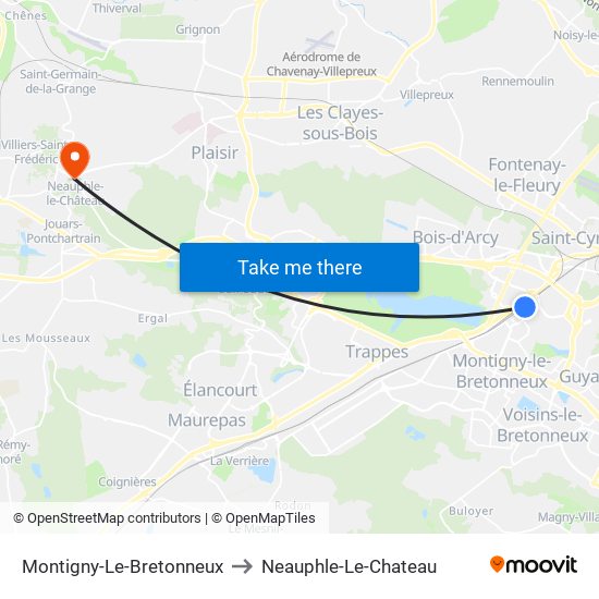 Montigny-Le-Bretonneux to Neauphle-Le-Chateau map