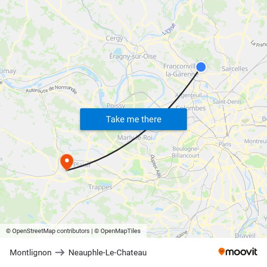 Montlignon to Neauphle-Le-Chateau map