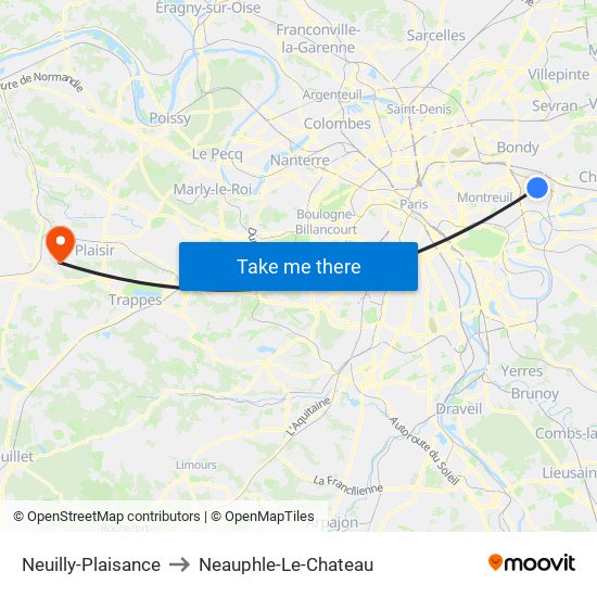Neuilly-Plaisance to Neauphle-Le-Chateau map