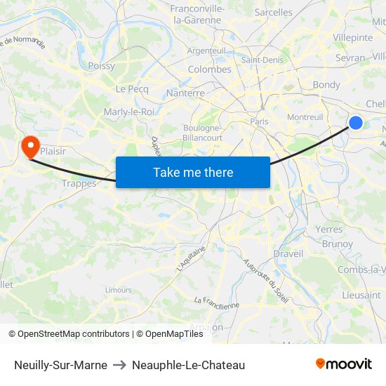 Neuilly-Sur-Marne to Neauphle-Le-Chateau map