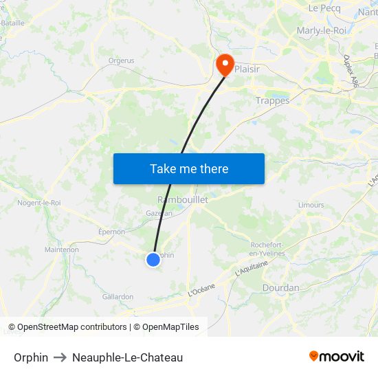 Orphin to Neauphle-Le-Chateau map