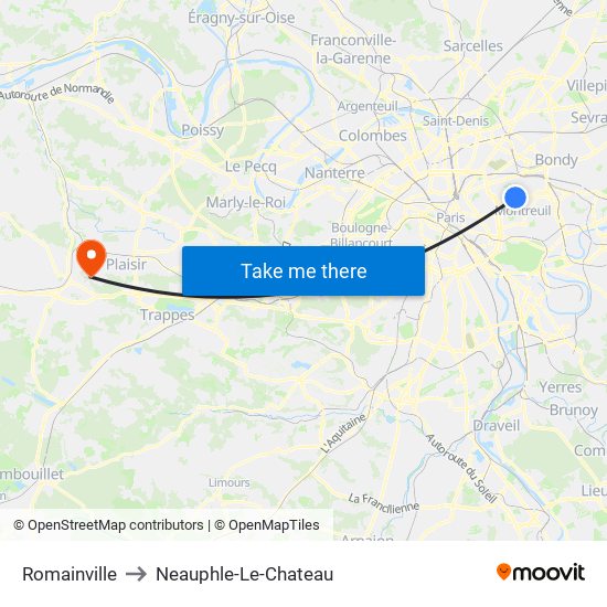 Romainville to Neauphle-Le-Chateau map