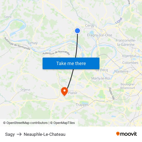 Sagy to Neauphle-Le-Chateau map