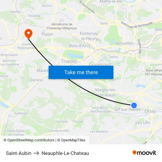 Saint-Aubin to Neauphle-Le-Chateau map