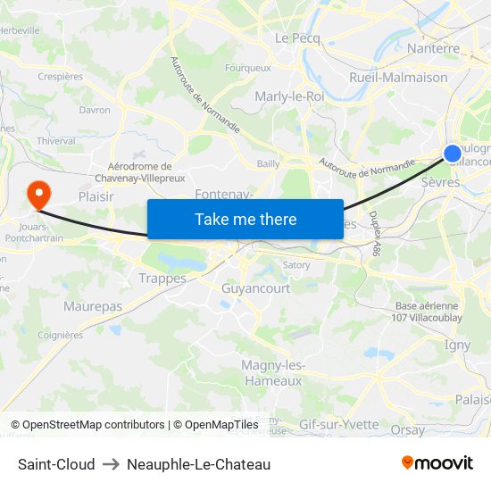 Saint-Cloud to Neauphle-Le-Chateau map