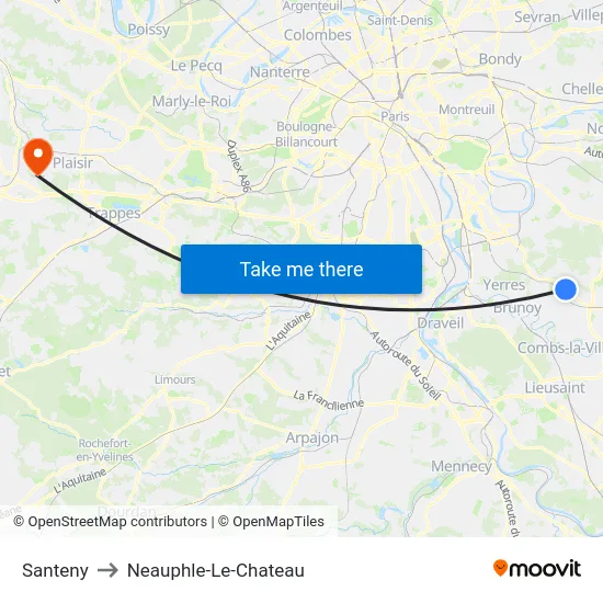 Santeny to Neauphle-Le-Chateau map