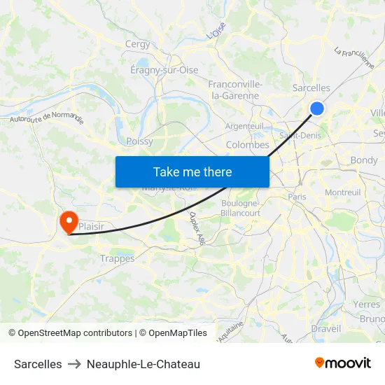 Sarcelles to Neauphle-Le-Chateau map