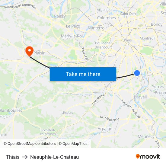 Thiais to Neauphle-Le-Chateau map