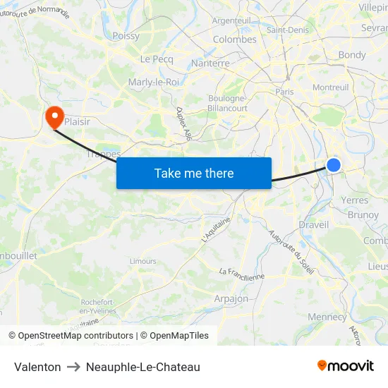 Valenton to Neauphle-Le-Chateau map