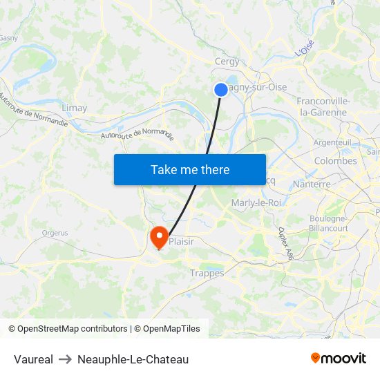Vaureal to Neauphle-Le-Chateau map