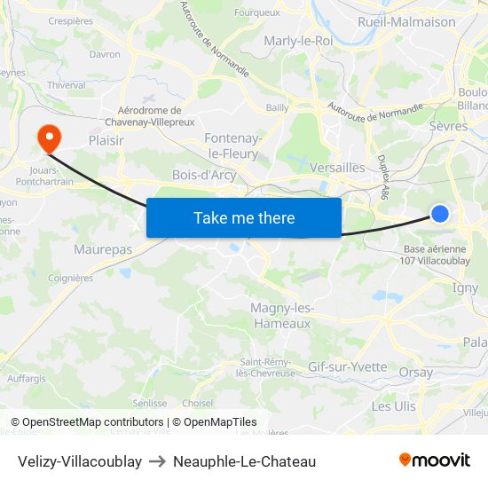 Velizy-Villacoublay to Neauphle-Le-Chateau map