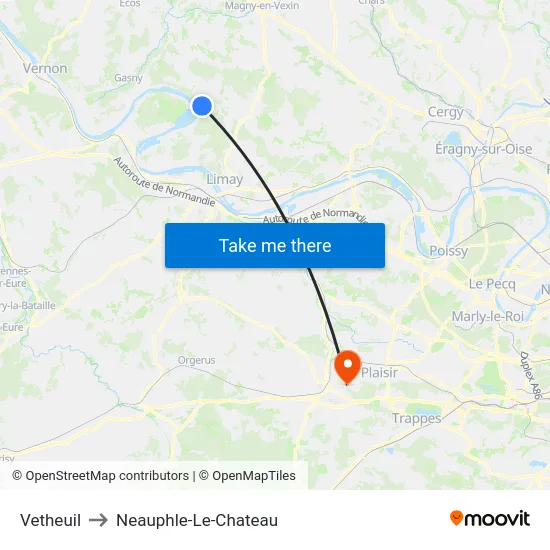 Vetheuil to Neauphle-Le-Chateau map