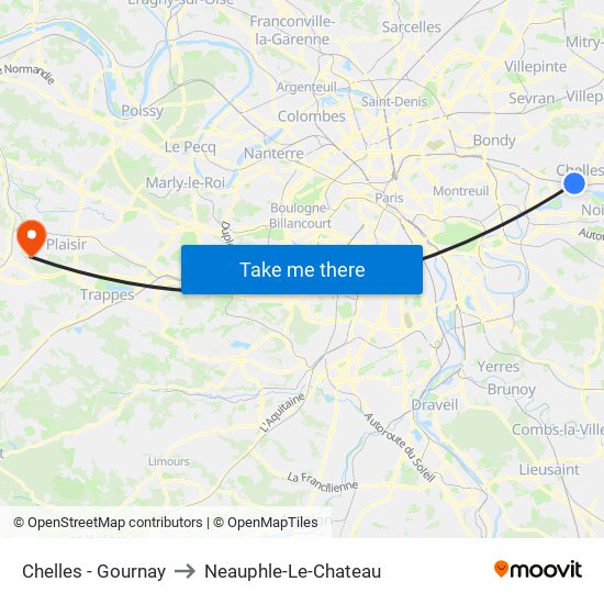 Chelles - Gournay to Neauphle-Le-Chateau map