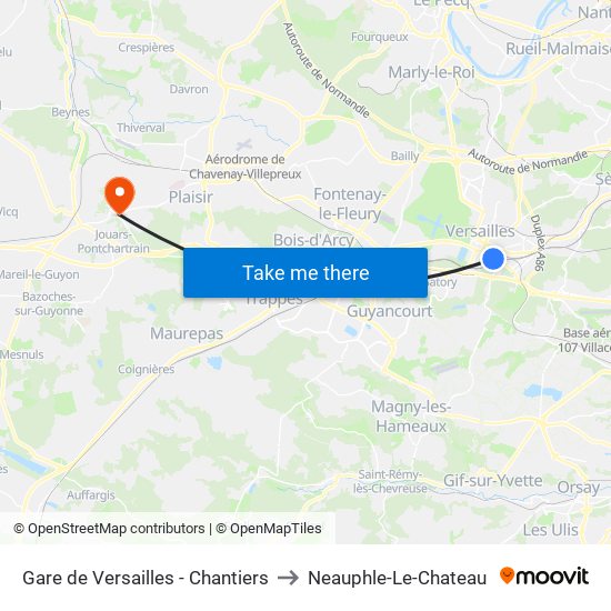 Gare de Versailles - Chantiers to Neauphle-Le-Chateau map