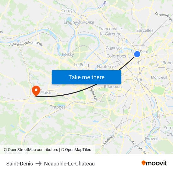 Saint-Denis to Neauphle-Le-Chateau map