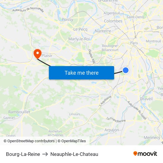 Bourg-La-Reine to Neauphle-Le-Chateau map
