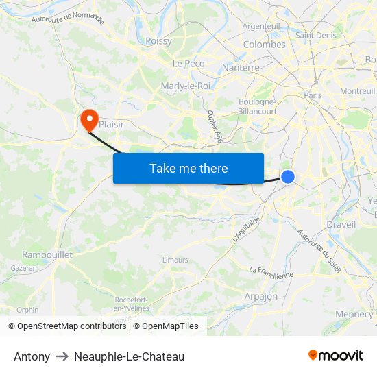 Antony to Neauphle-Le-Chateau map
